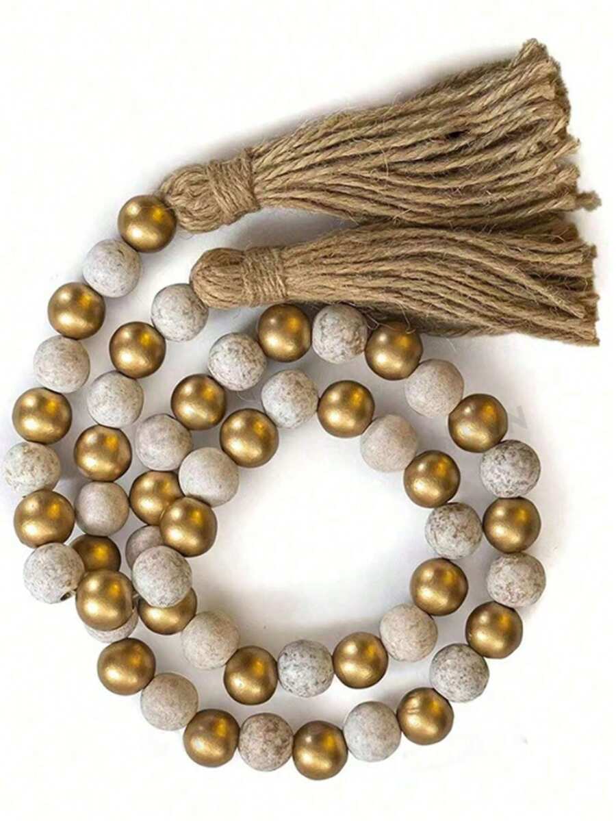 1pc Tassel Wooden Bead Garland DIY Handmade Jewelry Accessories Distressed Bead String Farmhouse Wooden Beads Hanging Home Decor Pendant Craft Christmas Decoration, Kitchen Decoration, Halloween Decoration, Room Decoration, Party Decoration, Christmas Gift - Multiple Styles - View 1