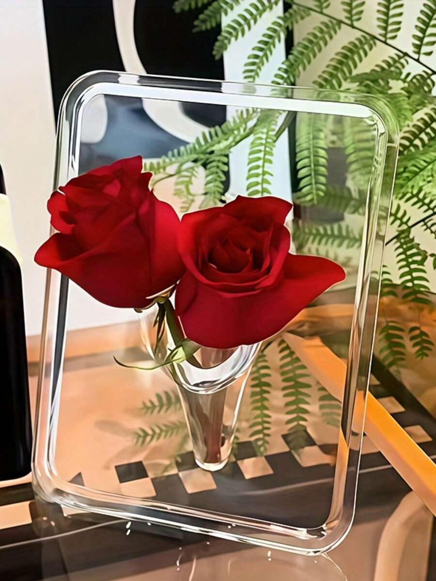 1件/1套現代透明壓克力紋理花瓶,厚實長方形花架,框架設計,居家辦公室,現代設計裝飾,極簡風格桌面裝飾,適用於人造/鮮花,粉色與黑色雙色 - 多色 - 查看 1