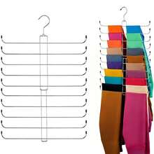 10-Tier Foldable Metal Clothes Rack, Space-Saving, Suitable For Wardrobe, Closet, Bedroom, No-Trace Scarf And Pants Hanger, 360-Degree Rotating Hanger, Multi-Layer Space-Saving Hanger, T-Shirt Drying Rack, Wardrobe Storage Box, Bedroom Dormitory Accessories - Silver - View 5