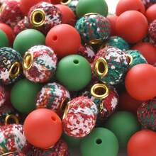 1 Set Red And Green Silicone Beads, Silicone Round Beads Combined With Fabric Large Hole Beads, Used For Keychain, Beaded Pen Making Loose Beads - Multicolor - View 4