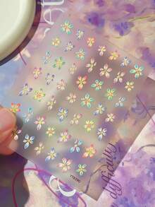 1 Hoja de Pegatinas para Uñas 5D con Relieve de Flor Blanca de Cinco Pétalos, Diseño Mixto de Flores Blancas Mate 3D con Cadena de Burbujas de Perlas, Calcomanías Autoadhesivas Impermeables de Arte de Uñas Minimalista para Boda para Manicura DIY - Multicolor - Ver 8