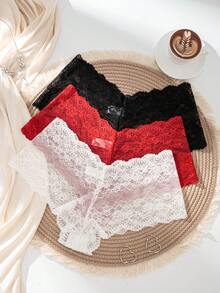 3pcs/Pack Women's Plus Size Lace Panties, Sexy & Comfortable Triangle Briefs - Multicolor - View 4