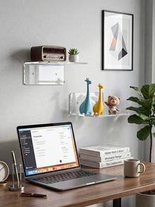 2/1pc Small Acrylic Wall-Mounted Shelf - Wall-Mounted Plant Hanging Display Rack, Bedroom Adhesive Storage Shelf, Transparent Toy Display Rack, Transparent Acrylic Floating Wall-Mounted Shelf, Mini Transparent Display Rack, Suitable For Bedroom, Office And Living Room, Small Floating Storage Shelf, Suitable For Smart Speakers, Monitors And Clocks And Other Items. - Multiple Styles - View 2