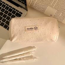 Wool Blend Polka Dot Pencil Case Stationery Storage Bag, Large Capacity Portable Zipper Pouch, Suitable For Back To School, Can Store School Supplies Or Makeup Brushes For Travel - Multicolor - View 15