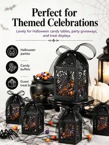 1/12 piezas Cajas de regalo de dulces de Halloween con cinta, estilo telaraña negra | Cajas de regalo de dulces de papel huecas de 2 pulgadas, adecuadas para recuerdos de boda gótica, recuerdos de fiesta, despedida de soltera y cumpleaños - Multicolor - Ver 2