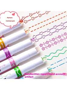 6pcs Different Curved Flower Outline Pens, Different Line Curve Shapes, Stationery For Note-Taking, Marking Colored Pencils - A - View 1