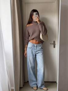 Sweater Turtleneck Rajut Waffle SEREN Wanita dengan Detail Bahu Terbuka, Pullover Lengan Panjang untuk Gaya Musim Gugur dan Musim Dingin - Coklat - View 6