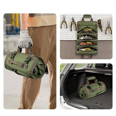 Heavy Duty Hardware Roll-Up Tool Bag, Durable Tool Storage Bag, Heavy Duty Roll-Up Tool Organizer, Roll-Up Tool Bag - Portable Storage, Hand-Carried Roll-Up Design, Multiple Compartments, Adjustable Shoulder Strap, Wear-Resistant Fabric, Zipper Closure, Easy To Organize Hand Tools And Small Items, Suitable For Home And Outdoor Emergency Repairs, Also Suitable For Electricians And Mechanics In Various States, Car And Truck Hanging Storage Bag, Automotive Hardware Tool Bag, Universal Home Repair Men's Tool Storage Bag, Hardware Tool Box Storage Bag, Oxford Cloth Work Tool Storage Bag