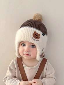 Children's Autumn/Winter Hat, Cute Paw Print Earflap Beanie, Thick Knit Cap, Unisex, Suitable For 1-3 Years Old - Multicolor - View 4