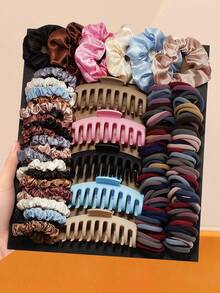 119/100/10/6/3pcs Morandi Color Hair Accessories Set, High Elasticity Hair Ties, Minimalist Vintage Fashion, Large Asymmetric Hair Clips - Suitable For Girls And Women, Daily School, Dating, Vacation - Multicolor - View 14