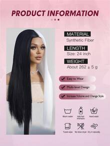 24 Inches Black White Wig Long Straight Wig Black Middle Part Wigs Long Wigs For Daily Party Halloween Wig - Black and White - View 8