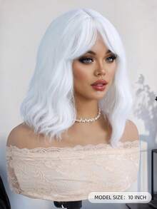 White Wavy Wig With Bangs,Short Curly Bob Wig Shoulder Length 12Inch Synthetic Hair For Women Girl Heat Resistant Synthetic Colorful Wigs For Daily Party Halloween Cosplay Use - Multicolor - View 4