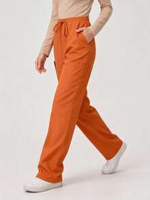 Women's Solid Color Pocket Straight Fit Scrubs Nurse Scrubs Workwear Dentist Healthcare Pet Hospital Laboratory Pants Fall - Orange - View 1