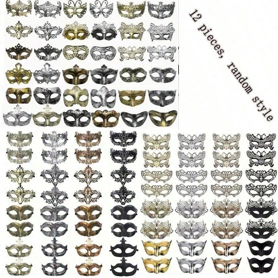 12pcs/Set Topeng Pesta Topeng Warna Vintage, Perlengkapan Pertunjukan Pesta Karnaval Halloween, Pengiriman Acak - MultiWarna - View 1