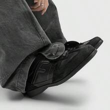 Men's Square Toe Retro Training Shoes, Flip Strap Casual Sneakers For Daily Commute And City Outings - Black - View 7