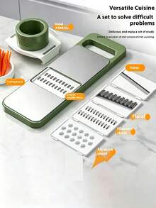 Stainless Steel Multi-Function Vegetable Cutter And Grater Kit, Replaceable Blades, Manual Kitchen Tool Set For Potatoes, Carrots And Cucumbers, Stainless Steel Cutting And Grating Tools - Multicolor - View 8
