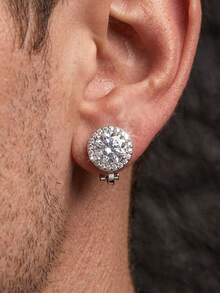 2pcs Round Men's Cubic Zirconia Ear Clips, Gold/Silver Color Options, Hip-Hop Cowboy Style, Suitable For Party/Bar/Daily Wear - Round Ear Clips - View 1