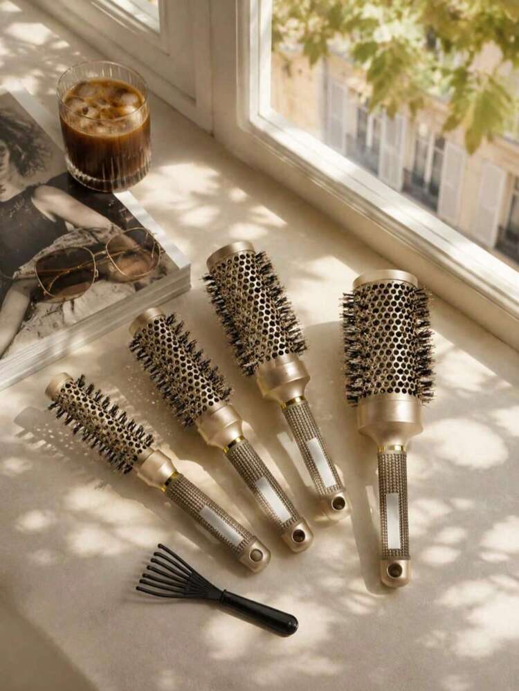 1支金色卷发梳，专业沙龙造型梳，防静电耐热铝陶瓷造型梳，适合所有发质 - 彩色 - 查看 10