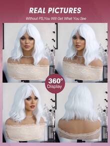 White Wavy Wig With Bangs,Short Curly Bob Wig Shoulder Length 12Inch Synthetic Hair For Women Girl Heat Resistant Synthetic Colorful Wigs For Daily Party Halloween Cosplay Use - Multicolor - View 6