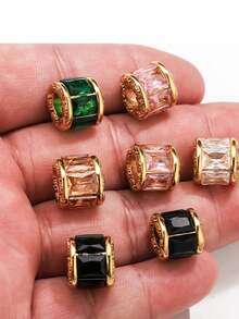 1 Buah Manik-Manik Silinder Lubang Besar Stainless Steel Berlapis Emas 18K dengan Manik-Manik Spacer Rhinestone untuk Gelang dan Kalung, Kit Pembuatan Perhiasan DIY - titisan - View 3