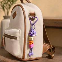 [Customized]1pc Handmade Woven Keychain, Colorful Acrylic Letters, Paired With One Star Pendant And Bell, Christmas Gift - Multicolor - View 5