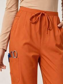 Women's Solid Color Pocket Straight Fit Scrubs Nurse Scrubs Workwear Dentist Healthcare Pet Hospital Laboratory Pants Fall - Orange - View 8