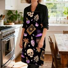 1pc Halloween Mysterious Magic Witch Print Apron, Featuring Magic Potion, Skull, Mandrake, Old Key Patterns, Durable Cooking Apron Suitable For Bakers, Cake Decorators, BBQ Enthusiasts, Gardeners, Painters, Nail Artists - Perfect Gift For Home And Professional Chefs - Multicolor - View 8