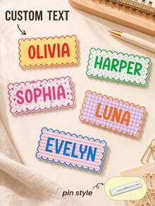 1pc Customized Text Wave Border Name Brooch, Can Be Used As An Accessory For Clothing Or As A Creative Small Gift. - Multicolor - View 2