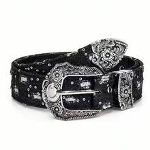 1pc Women's Western Cowgirl Heavy Industry Rhinestone Western Style Buckle Y2K Belt Suitable For Daily Party Use - Black - View 1