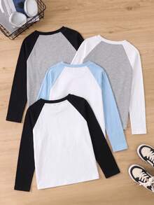 4pcs Kids Boys Colorblock Baseball Tees Skin-Friendly Raglan Shirts Comfortable Fall Winter Daily Wear - Multicolor - View 1