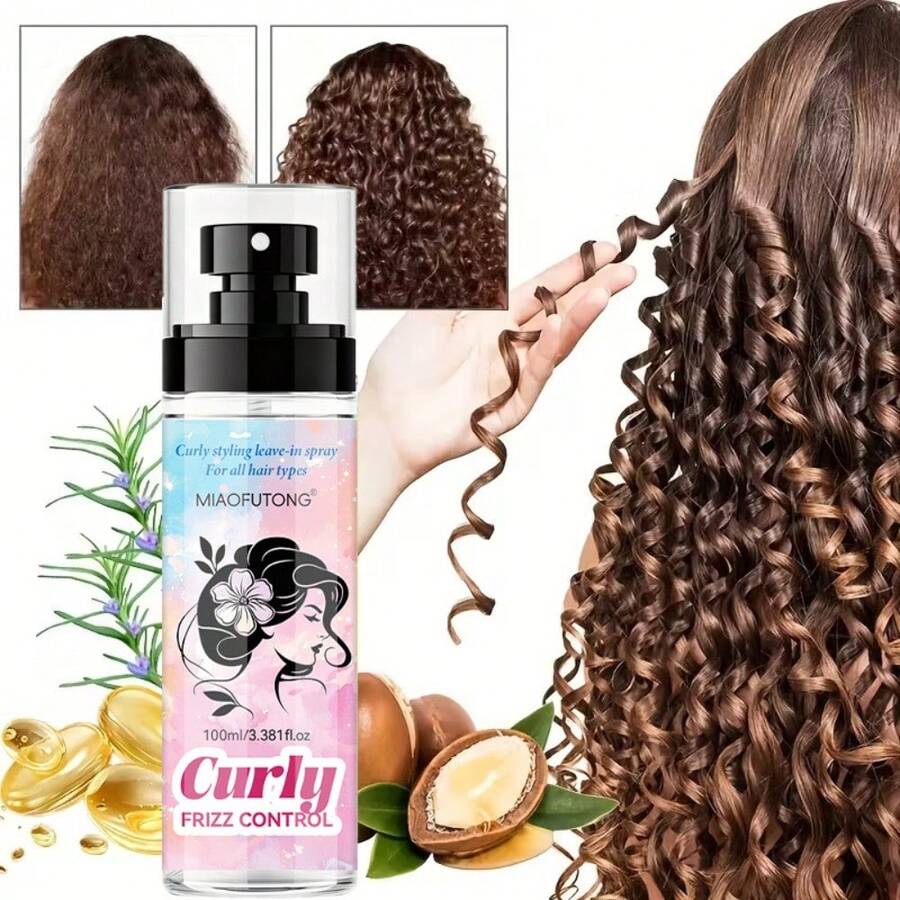 Curly Hair Styling Setting Spray, Enriched With Moroccan Argan Oil And Rosemary Oil, Moisturizing And Oil-Controlling, Anti-Frizz, Volumizing And Shiny Hair, Natural Styling, Easy To Manage, Curly Hair Styling Care - Hairspray - View 1