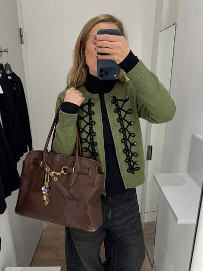 SEREN Nouveau Automne/Hiver Col Rond Design Bouton Grenouille Noir, Cardigan Tricot Style Napoléon, Veste Pull Femme, Top Vert, Business décontracté