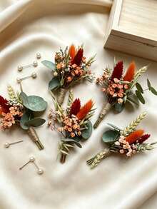 12/8/1 Handmade Mini Artificial Flower Bouquet, Suitable For Autumn/Winter Wedding Decoration, Men's Boutonniere, Table Centerpiece Decoration, Birthday Cake Decoration, Christmas/Halloween Gift Packaging, Eucalyptus, Baby's Breath, Rabbit Tail Grass - G218 - View 6