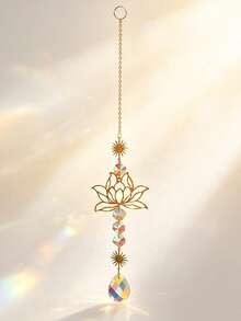 1pc Gold Lotus Crystal Light-Absorbing Pendant, Bedroom Living Room Home Decor Light Refraction Window Hanging Ornament - Lotus Crystal Wind Chime Pendant - View 8