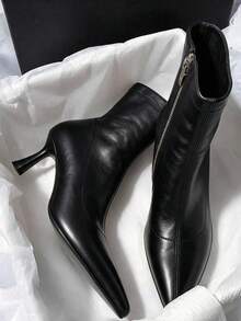Fall/Winter 2025 New Arrival French Style Pointed Toe Thin Heel Slim Fit Ankle Boots, Minimalist Design For Commuting, Women,Kitten Heels - Black - View 11