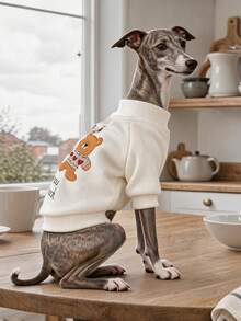 PETCIRCLE 1件裝寵物衣 小狗幼犬貓用 可愛寵物秋冬款 簡約純色百搭 防風保暖 字母刺繡奶油白熊圓領毛衣 - 彩色 - 查看 2