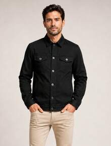 Jaqueta Jeans Masculina Preto Moderna Estilo Casual Homem Denim Moda Outono Inverno - Preto - Visão 6