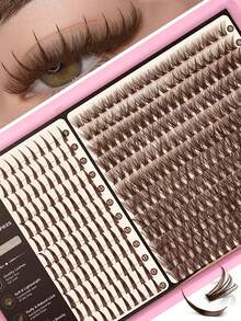 Queenice Mega Capacity Brown Lash Clusters Book, Manga Wispy Spiky Individual False Eyelashes, Mixed Length 8-17mm DIY Eyelash Extensions, Fluffy Natural Volume Lash Fans, Soft Lightweight Reusable Cluster Lashes For Daily Makeup, Party & Beauty Looks - D - View 1