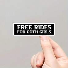 2/5pcs "Free Rides For Goth Girls Gothic"Text Stickers,Goth Aesthetic Vinyl Waterproof Decal, Cool Black White Rectangular Sticker For Car Bumper Laptop Water Bottle, Alternative Emo Gothic Style Decor Sticker For Goth Lovers - A - View 1