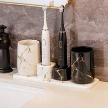 1pc White Toothbrush Cup - Toothbrush Not Included, Nordic Style Marble Pattern Ceramic Mouthwash Cup. - A - View 8