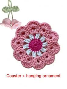 Handmade Flower Crochet Coaster Set With Hanging Ornament, Cute Red Floral Knitted Drink Coaster, Heat Resistant Table Mat For Coffee Mug, Aesthetic Home Desktop Decor - Multicolor - View 10