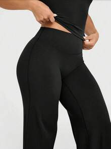 High Waist Wide Leg Capri Pants, Casual Pure Black Loose Capri Pants, Comfortable Slimming Versatile Sports Summer Style - Black - View 5