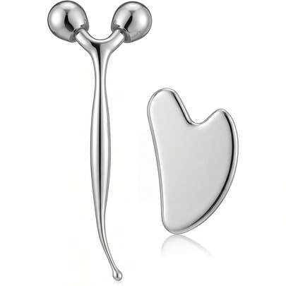 1-2 piezas Rodillo facial de metal para rostro y cuello, rodillo facial y herramienta Gua Sha para el rostro, rodillo de cuidado de la piel para la rutina de cuidado de la piel de las mujeres, rodillo de acero inoxidable refrescante para esculpir el rostro y los ojos, Gua Sha para uso diario o regalo de autocuidado para mujeres