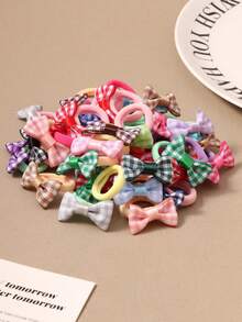 10/20/30pcs Plaid Bow Hair Ties For Women, High Elasticity Hair Bands, Non-Damaging Rubber Bands, Cute Gentle Minimalist Hair Accessories (Random Color) - Multicolor - View 5