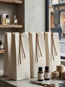 50/20pcs Portable Kraft Paper Gift Bags With Leather Ribbon Handles, Suitable For Wine Bottles, Party Favors, Weddings, Birthdays, Holiday Gift Packaging Decoration, Aesthetic Shopping Bags - Multicolor - View 1
