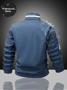 Men's Colorblock Half-Zip Stand Collar Pullover Windbreaker Jacket, Functional Half-Open Front Jacket With Curved Logo Embroidery And Elastic Cuffs, Casual Sports Top For Spring And Autumn - Navy Blue - View 2