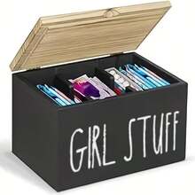 Rustic Farmhouse Style Wooden Storage Box With Lid, Bathroom Sanitary Pad Storage Box, Multi-Functional Women's Private Item Organizer, Small Bathroom Cabinet Decorative Storage Accessory, Home Decor - Multicolor - View 8