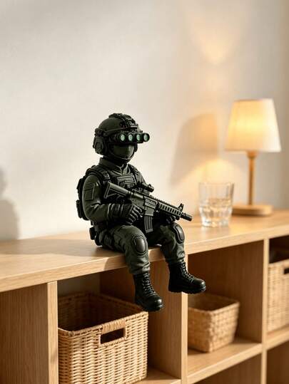 Soldier Desk Figurine - Tactical Military Action Figure, Green Army Man Sitting Pose Statue For Gaming Room, Office Desk, Home Decor | Miniature Collectible