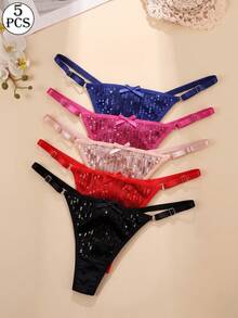 5pcs Sexy Girl Panties Minimalist Sexy Bow Thin Strap Multicolor Comfortable Women's Thong Adjustable T-Back - Multicolor - View 6