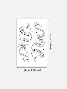 1 Sheet Abstract Swirl Cloud Star Temporary Tattoo Stickers, Black Outline Wavy Streamline Sparkle Design Waterproof Fake Tattoos Upper Arm Shoulder Body Stickers Unisex Minimalist Styling - Black - View 5